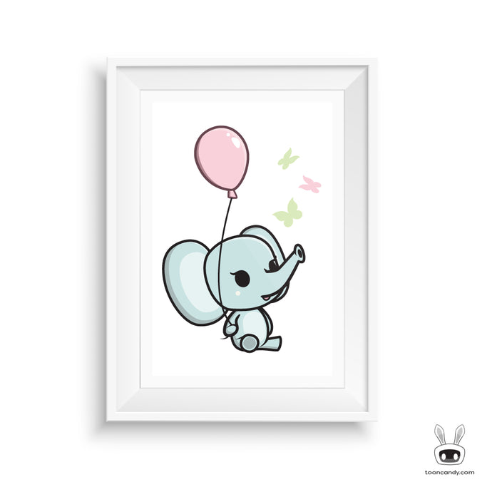 Elephant Nursery Art Print: Balloon